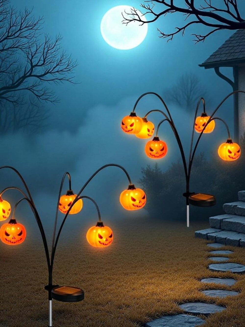 4 Pack Solar Halloween Lights Outdoor Decorations, Fall Pumpkin Lanterns